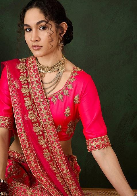 Pink Embroidery Work Silk Women Lehenga Choli