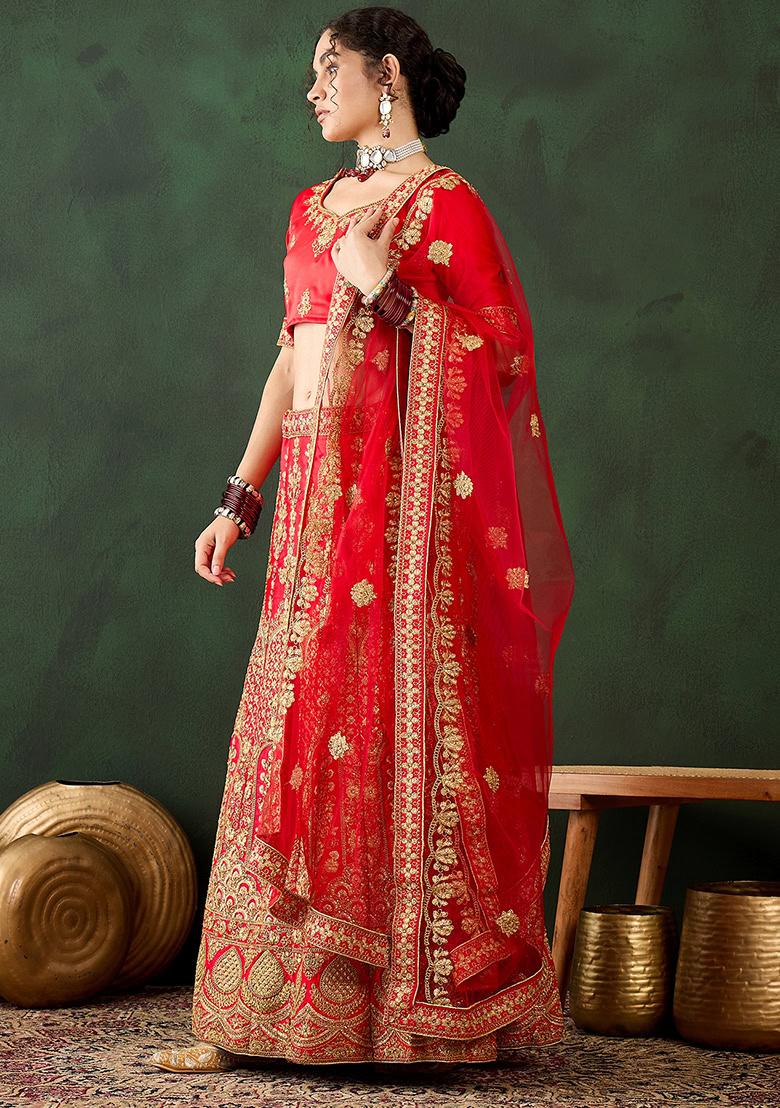 Red Embroidery Work Silk Women Lehenga Choli