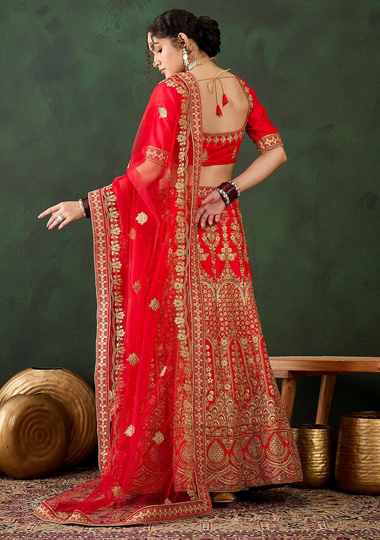 Red Embroidery Work Silk Women Lehenga Choli
