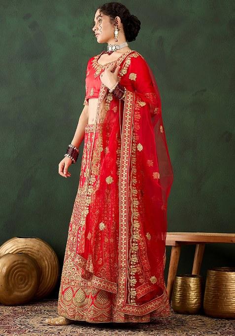 Red Embroidery Work Silk Women Lehenga Choli