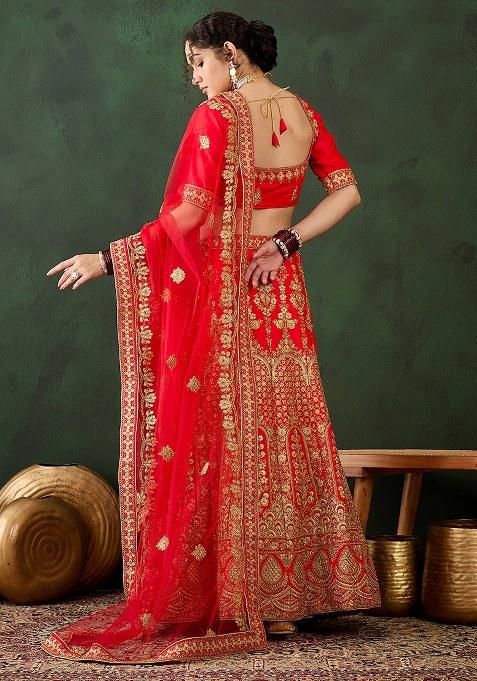 Red Embroidery Work Silk Women Lehenga Choli