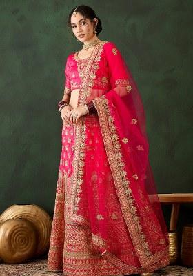 Pink Embroidery Work Silk Women Lehenga Choli