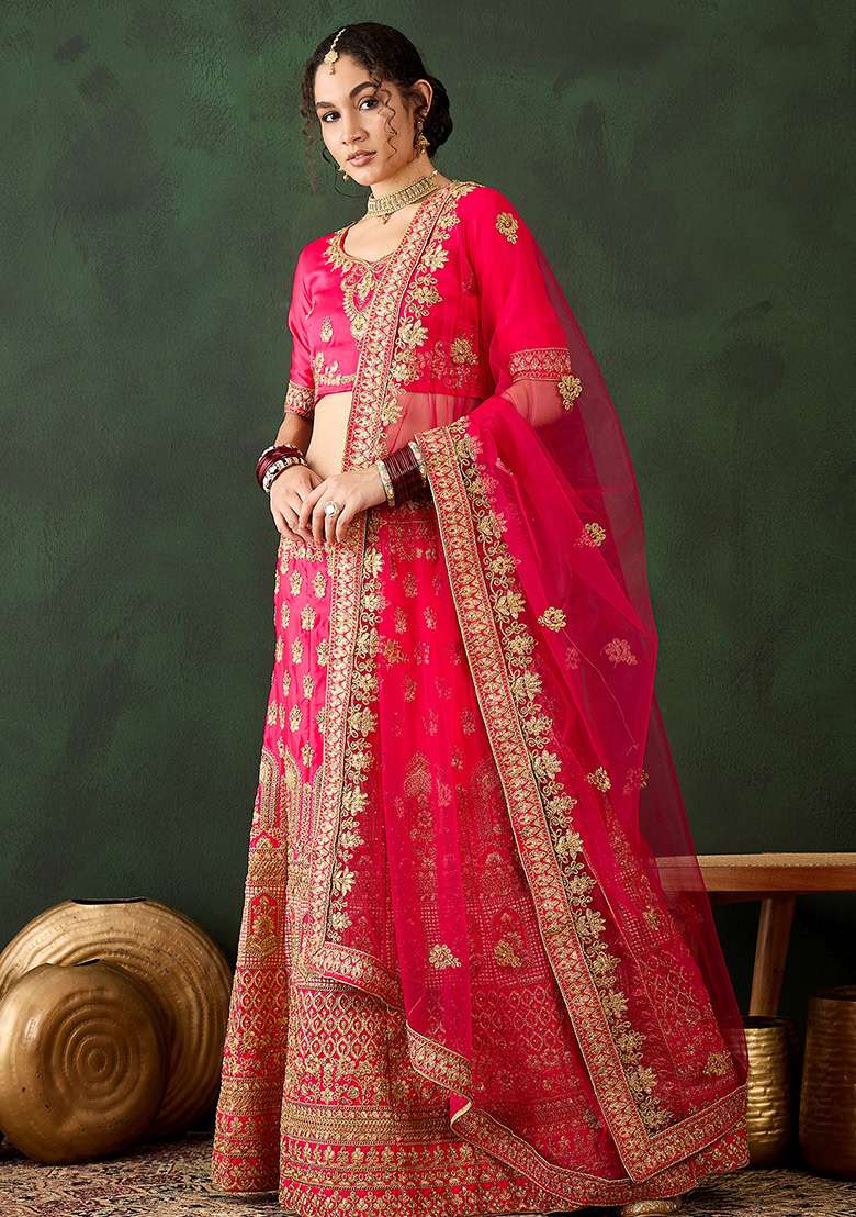 Pink Embroidery Work Silk Blend Women Lehenga Choli for Diwali and Festive Wear - Indya