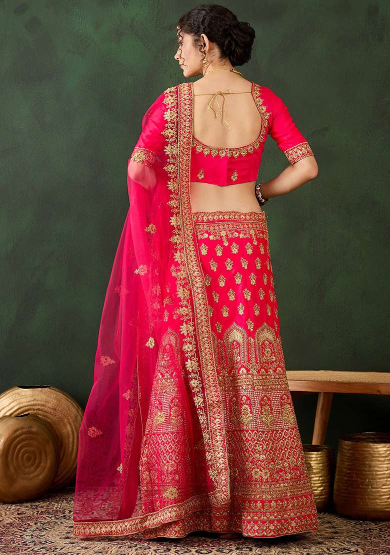Pink Embroidery Work Silk Blend Women Lehenga Choli for Diwali and Festive Wear - Indya