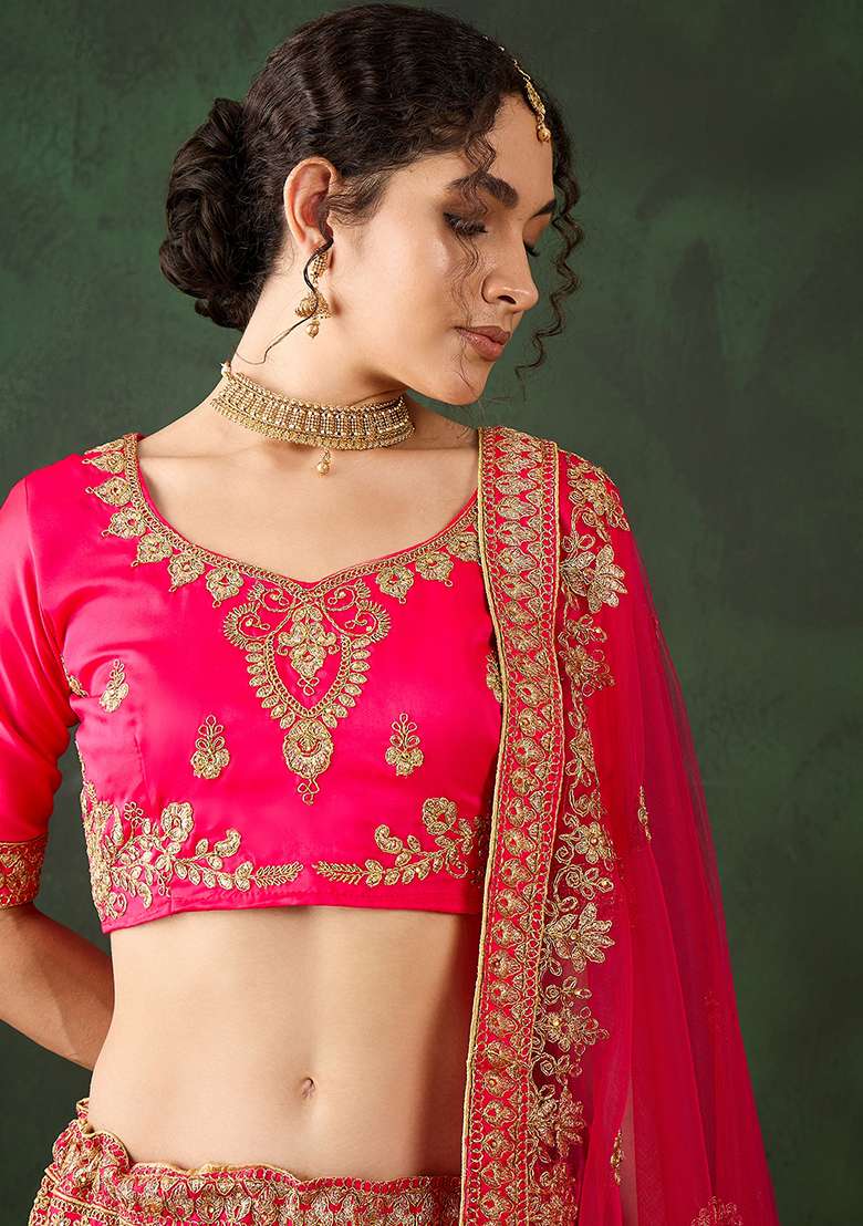 Pink Embroidery Work Silk Blend Women Lehenga Choli for Diwali and Festive Wear - Indya