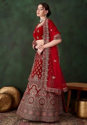 Red Embroidery Work Velvet Women Lehenga Choli