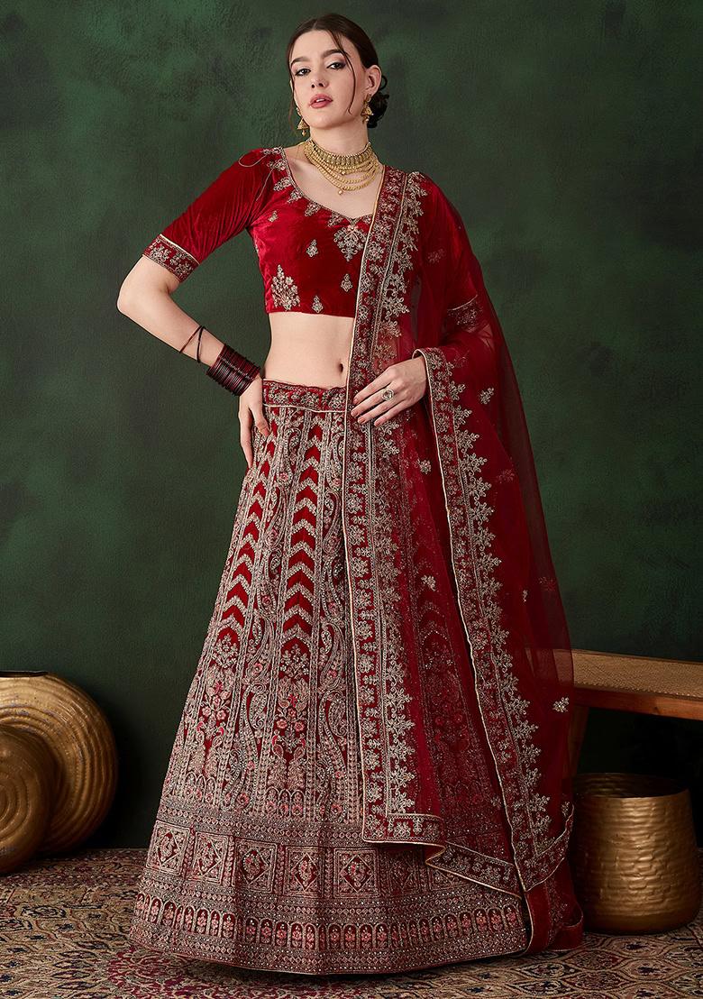 Maroon Embroidery Work Velvet Women Lehenga Choli