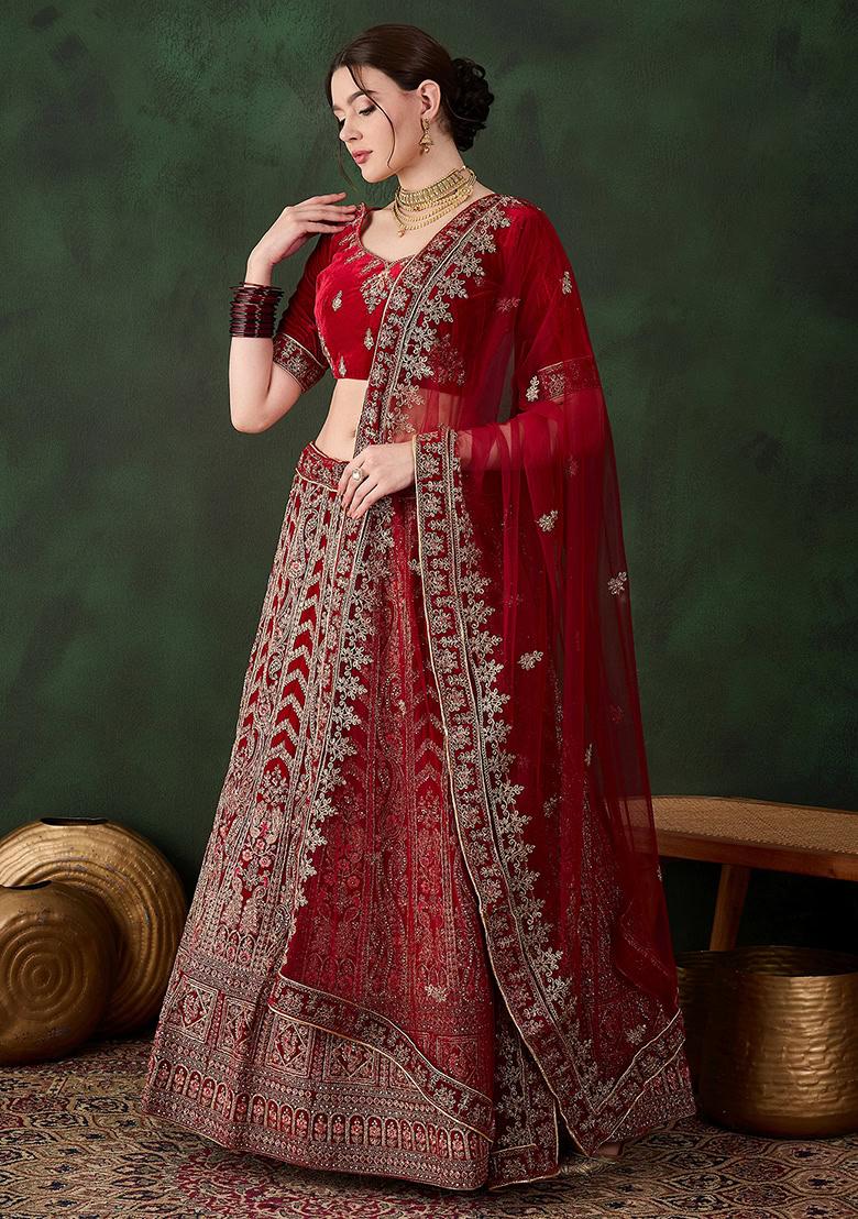 Maroon Embroidery Work Velvet Women Lehenga Choli