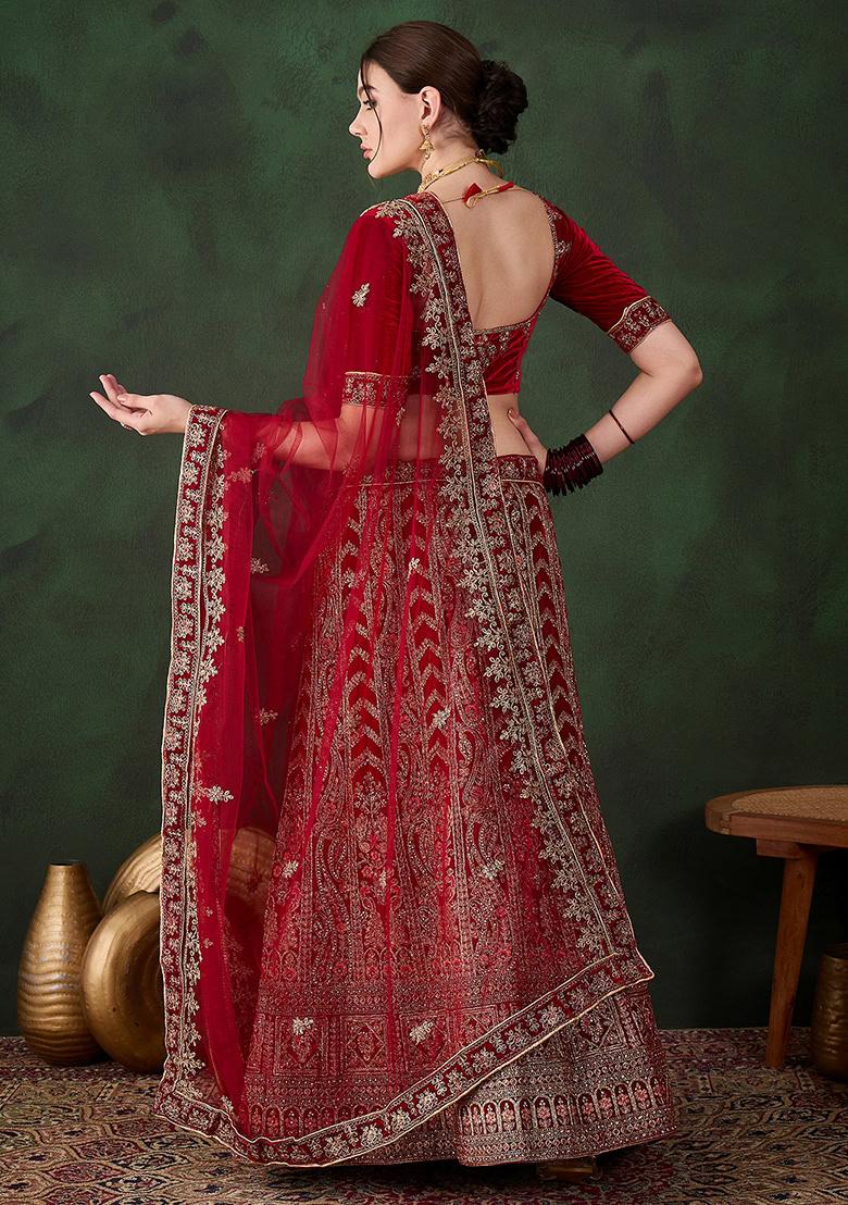 Maroon Embroidery Work Velvet Women Lehenga Choli