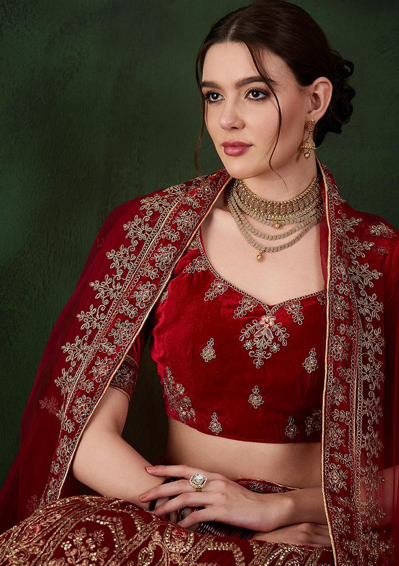 Maroon Embroidery Work Velvet Women Lehenga Choli