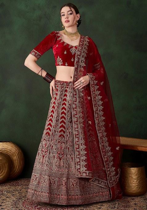 Maroon Embroidery Work Velvet Women Lehenga Choli