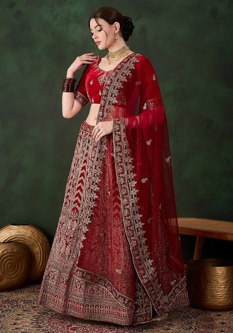 Maroon Embroidery Work Velvet Women Lehenga Choli