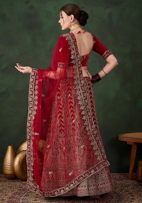 Maroon Embroidery Work Velvet Women Lehenga Choli