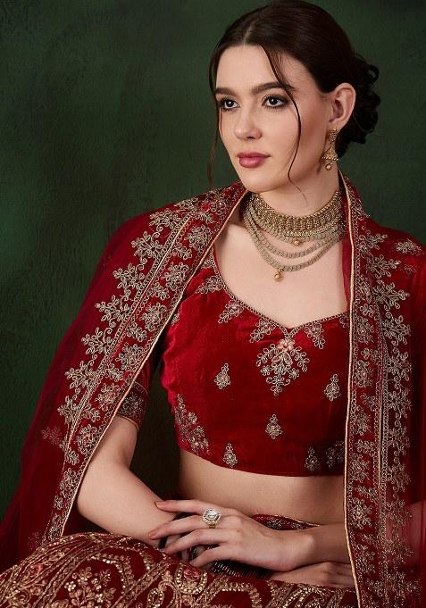 Maroon Embroidery Work Velvet Women Lehenga Choli