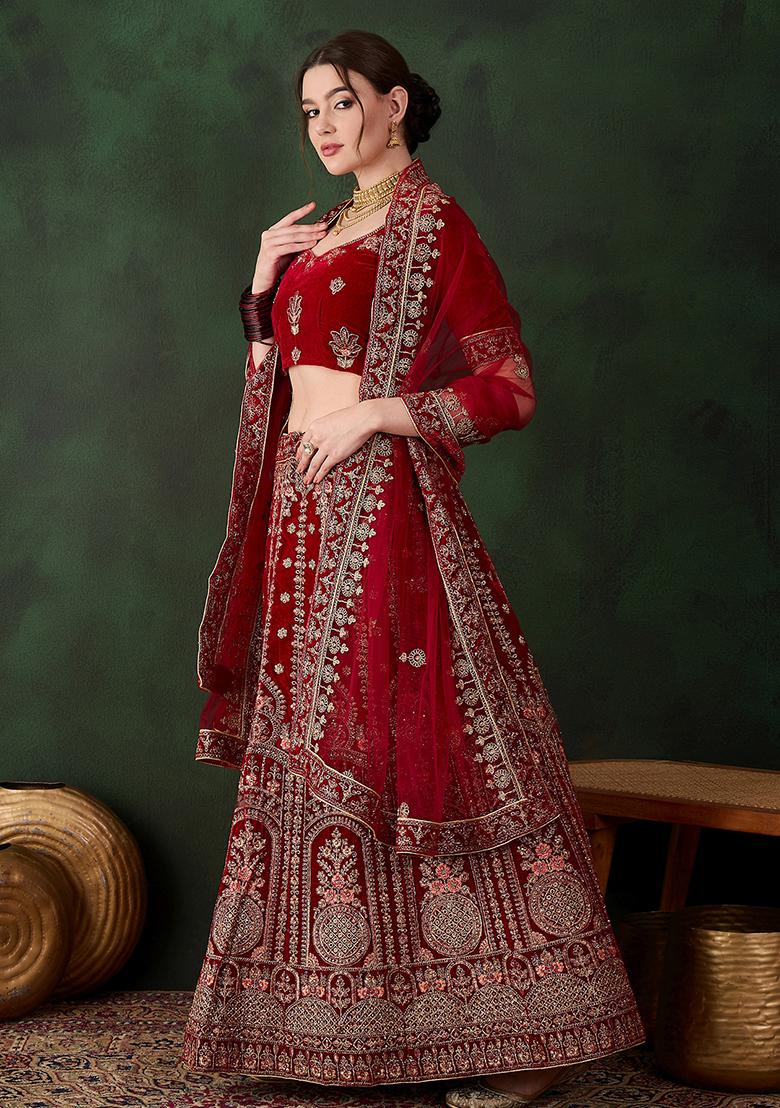 Maroon Embroidery Work Velvet Women Lehenga Choli