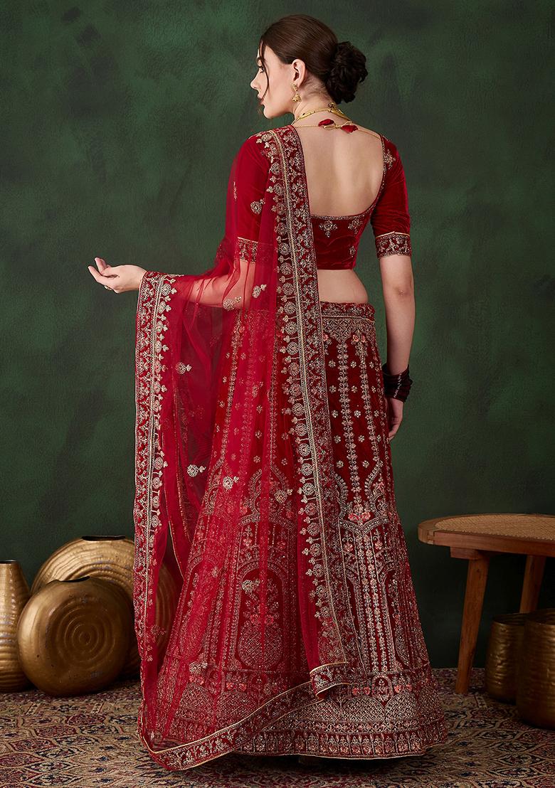 Maroon Embroidery Work Velvet Women Lehenga Choli