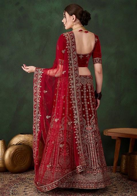 Maroon Embroidery Work Velvet Women Lehenga Choli