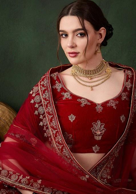 Maroon Embroidery Work Velvet Women Lehenga Choli