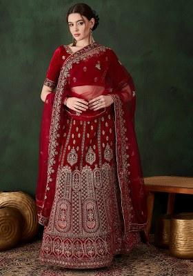 Maroon Embroidery Work Velvet Women Lehenga Choli