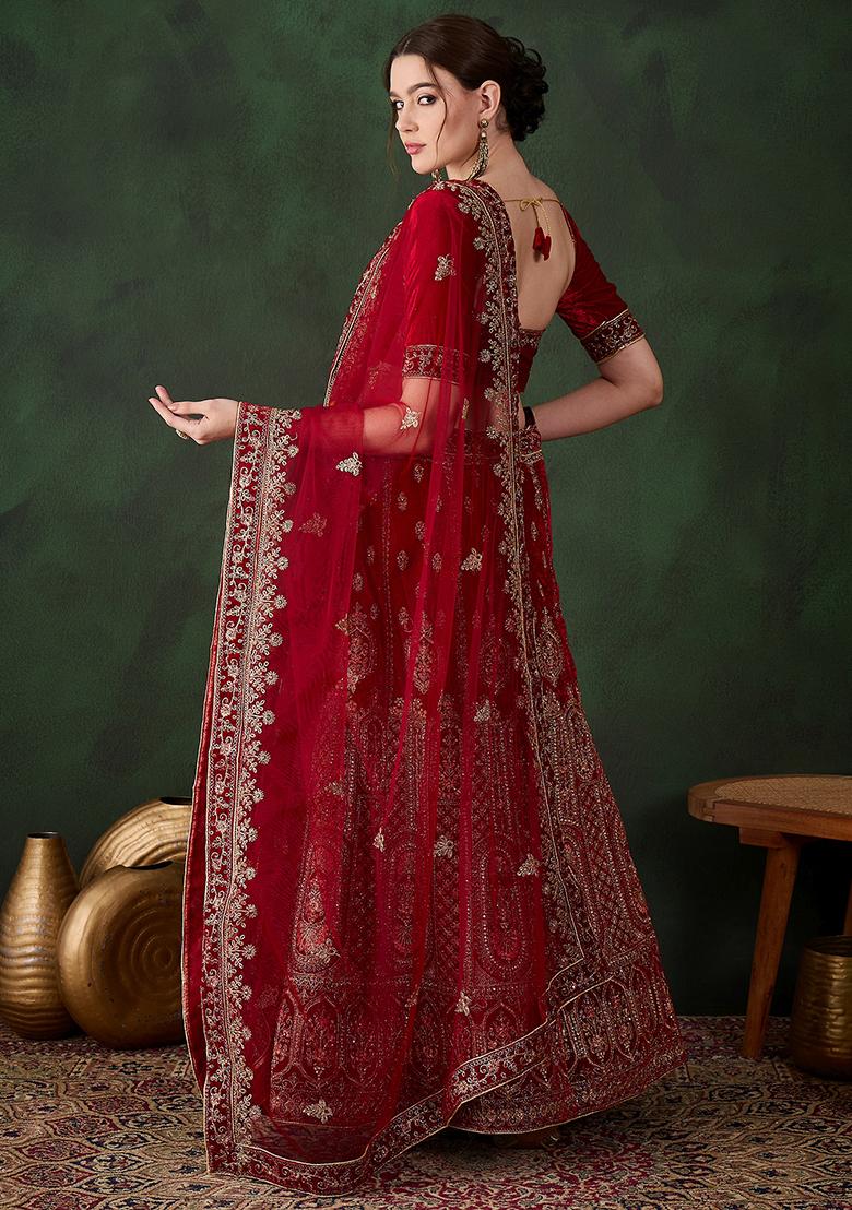 Maroon Embroidery Work Velvet Women Lehenga Choli