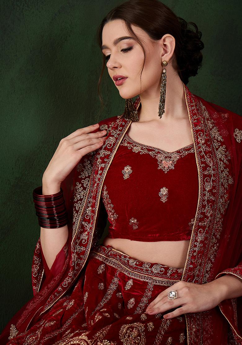 Maroon Embroidery Work Velvet Women Lehenga Choli