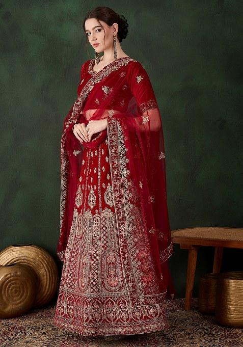 Maroon Embroidery Work Velvet Women Lehenga Choli