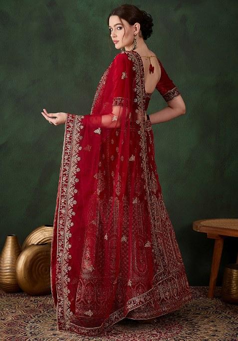 Maroon Embroidery Work Velvet Women Lehenga Choli