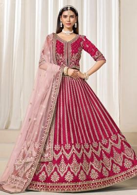 Red Embroidered Silk Lehenga Set