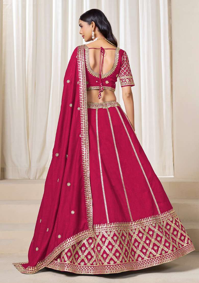 Red Embroidered Silk Blend Lehenga Set for Diwali and Festive Wear - Indya