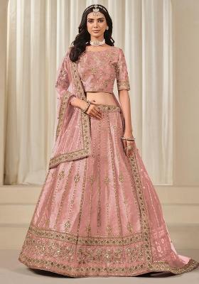 Pink Embroidered Silk Lehenga Set