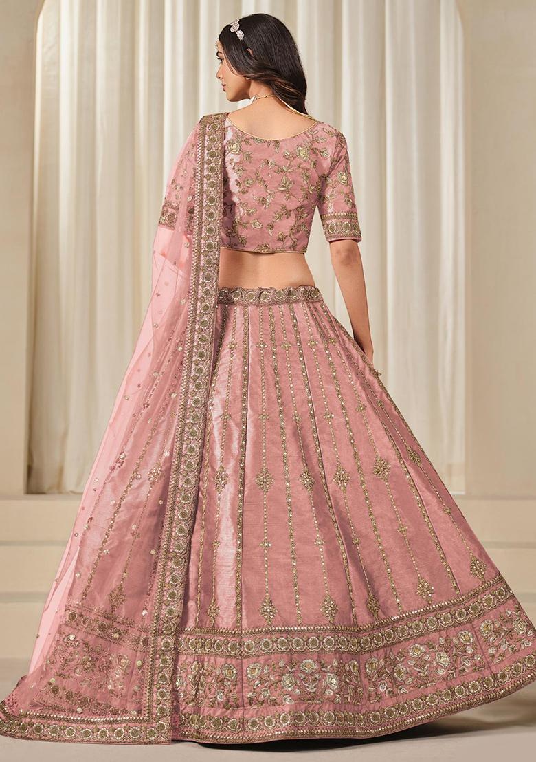 Pink Embroidered Silk Lehenga Set