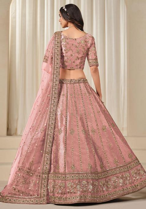 Pink Embroidered Silk Lehenga Set