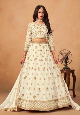 White Embroidered Organza Lehenga Set
