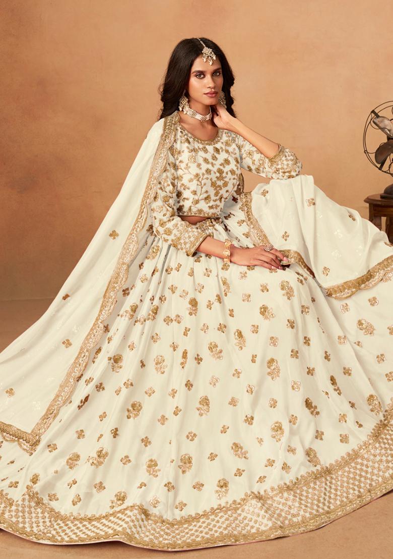 White Embroidered Organza Lehenga Set - Indya