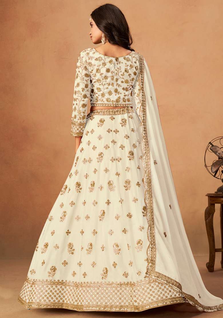 White Organza Lehenga Set with Embroidered for Diwali | Wedding & Festive Wear - Indya