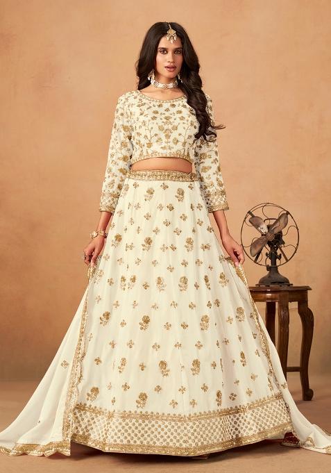 White Embroidered Organza Lehenga Set
