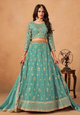 Sea Green Embroidered Organza Lehenga Set