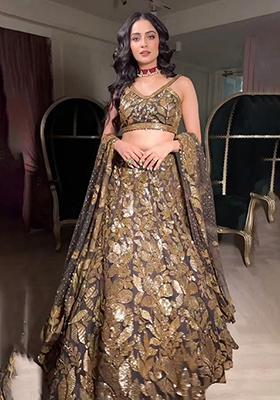 Golden Embroidered Georgette Lehenga Choli Set