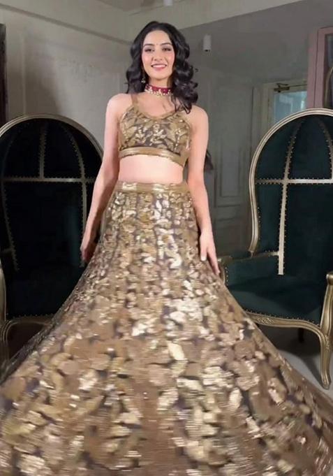 Golden Embroidered Georgette Lehenga Choli Set