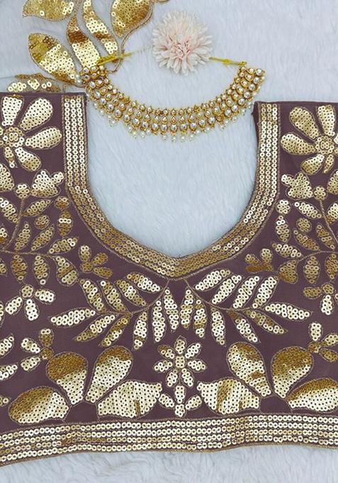 Golden Embroidered Georgette Lehenga Choli Set