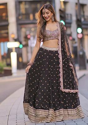 Black Embroidered Georgette Lehenga Choli Set
