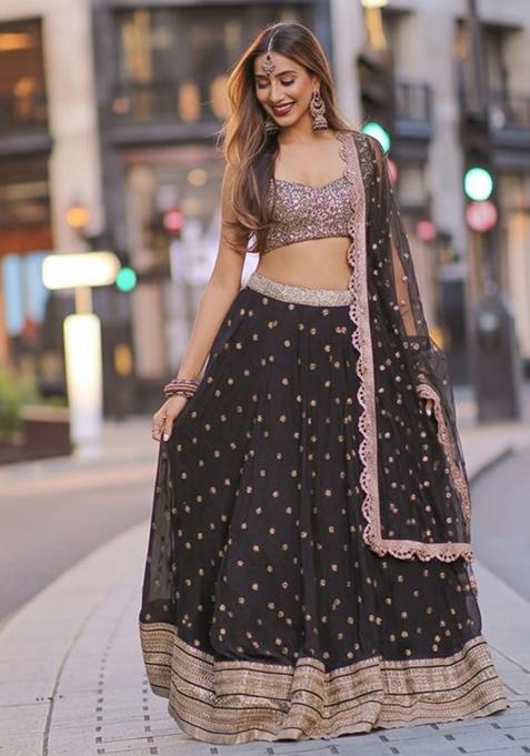 Black Embroidered Georgette Lehenga Choli Set