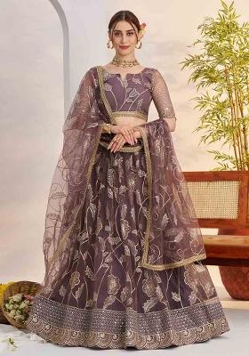 Onion Embroidered Net Lehenga Set
