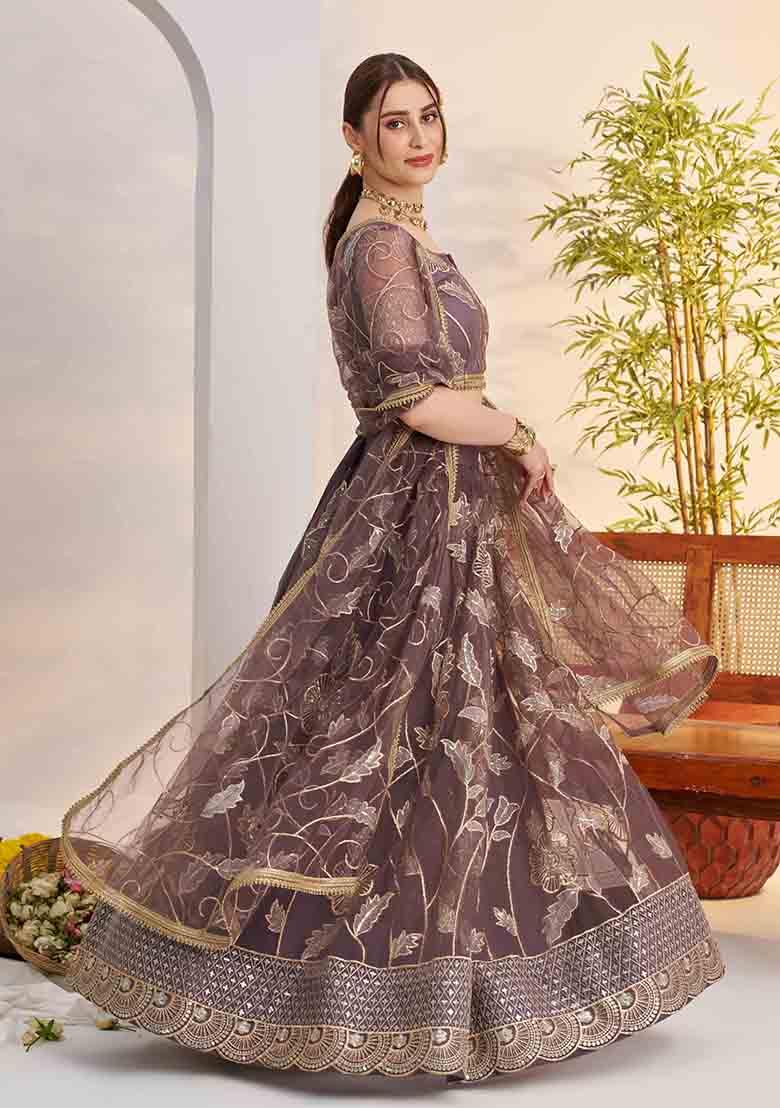Onion Embroidered Net Lehenga Set - Indya