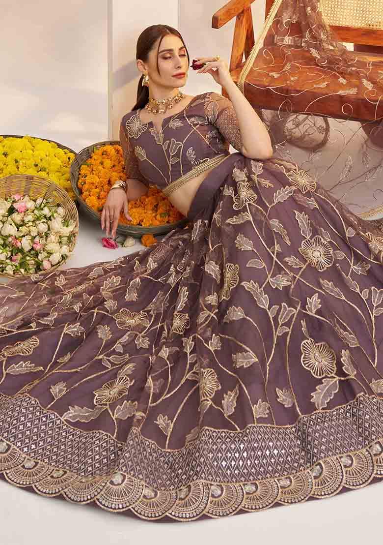 Onion Embroidered Net Lehenga Set - Indya