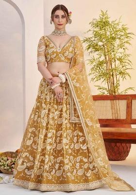 Golden Embroidered Net Lehenga Set