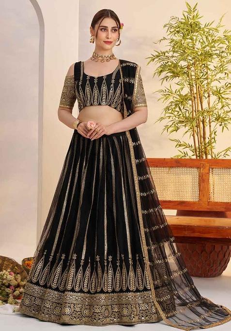Black Embroidered Net Lehenga Set