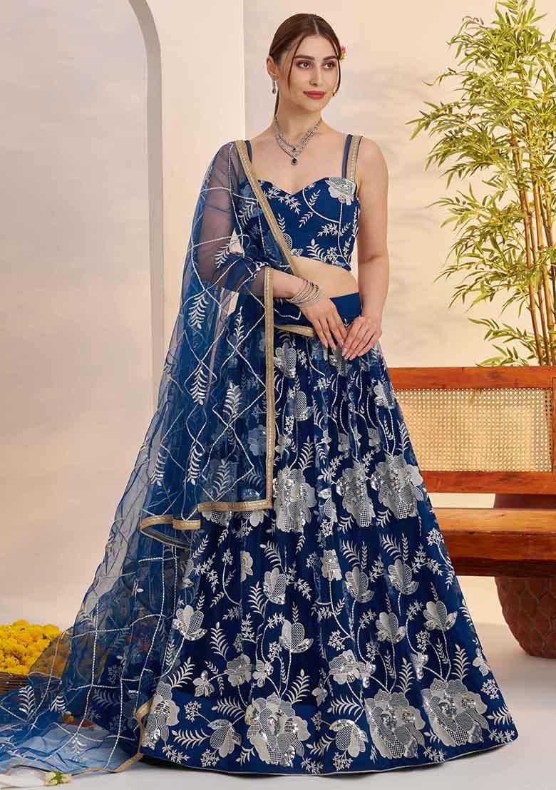 Morpeach Embroidered Net Lehenga Set - Indya