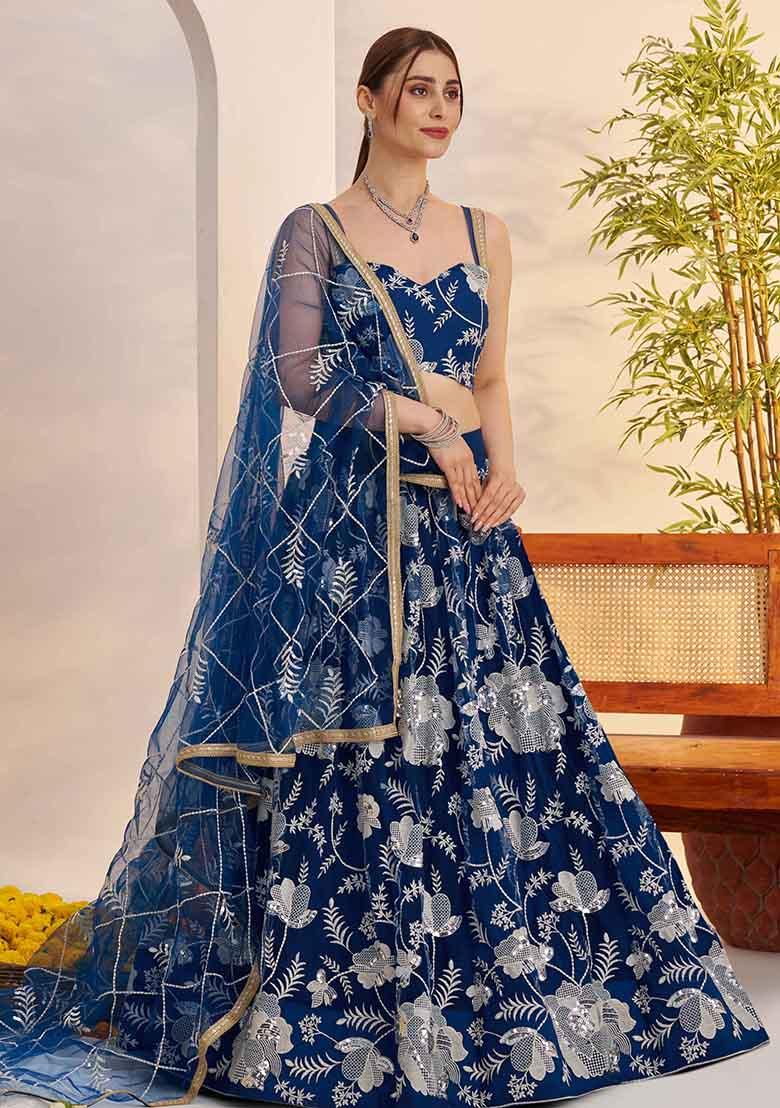 Morpeach Embroidered Net Lehenga Set - Indya