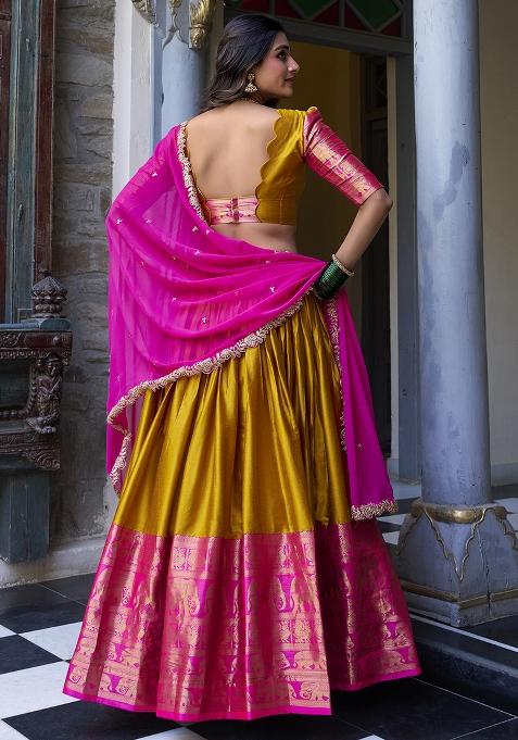 Mustard Embroidered Narayan Pattu Lehenga Choli